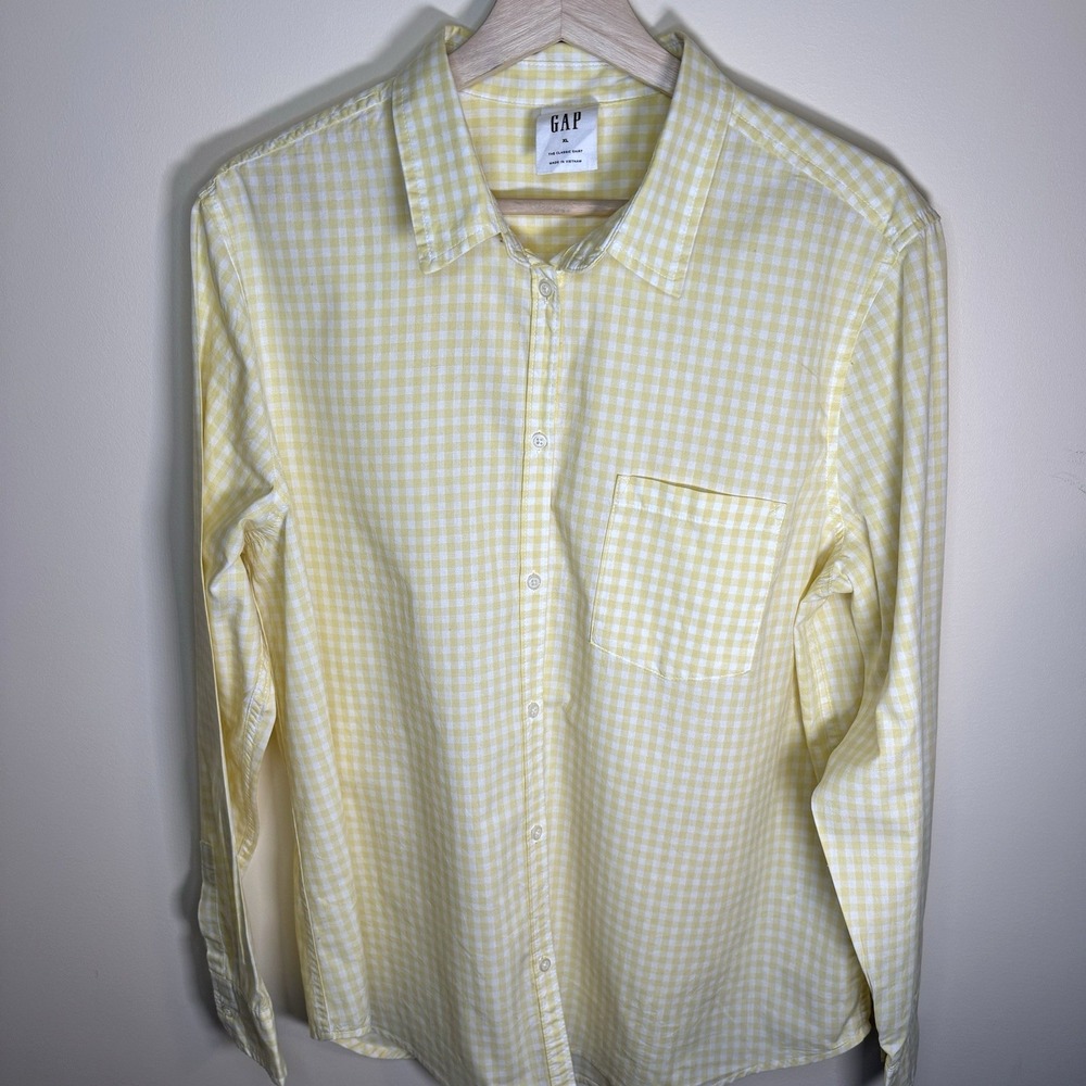 Gap Women's The‎ Classic Shirt Size XL Yellow/White Gingham